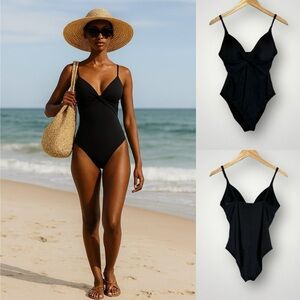 Kenneth Cole | Twist Front Womens Size Medium One Piece Swimsuit Black